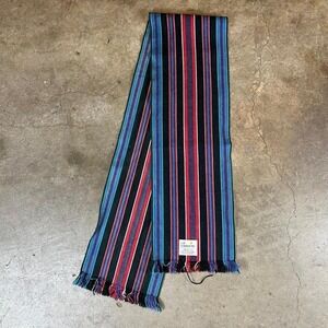 Vintage 1989 Liz Claiborne Striped Woven Scarf Multicolor USA Made Fringe 80s
